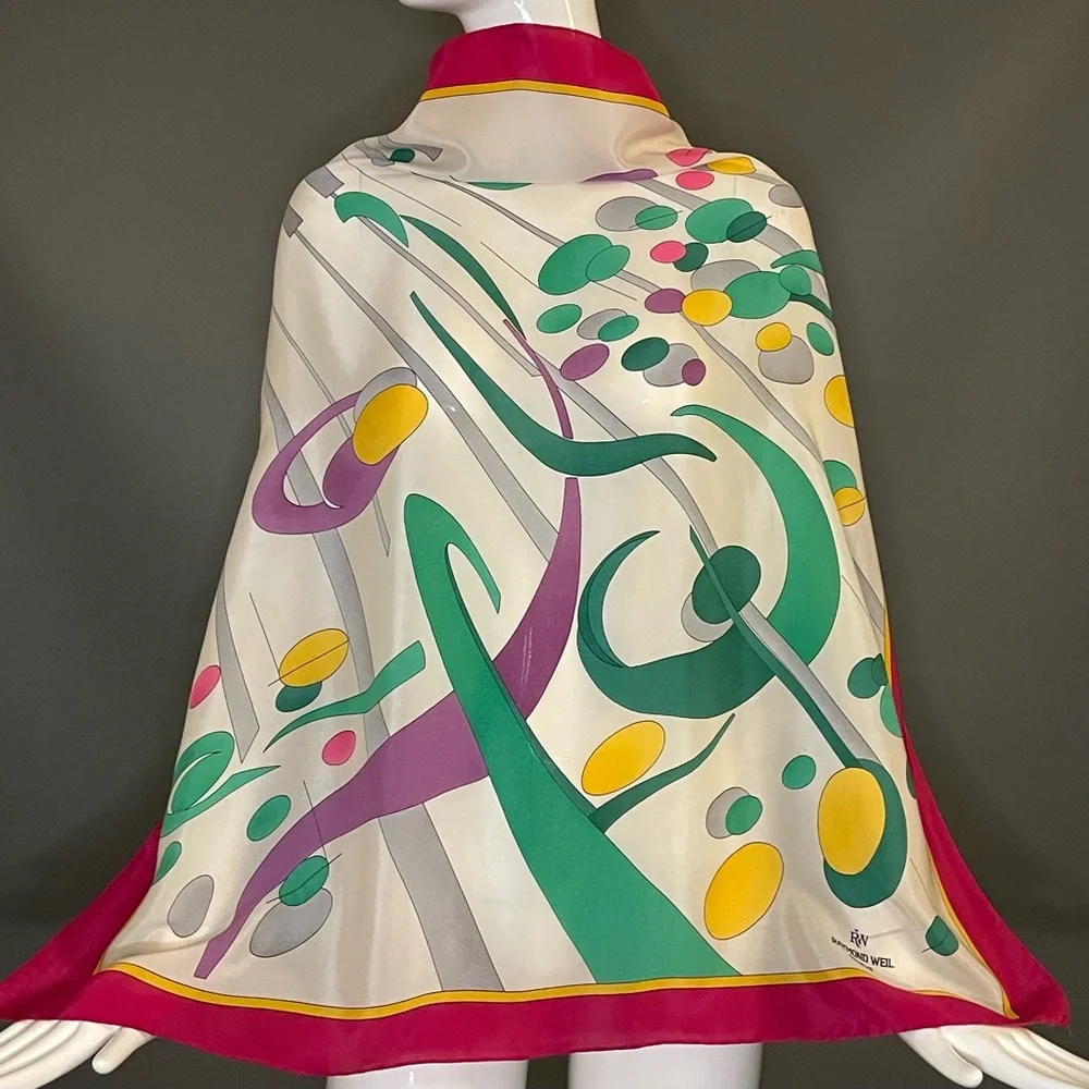 Pretty Vintage Raymond Weil Silk Scarf 30 In Sq Excellent Condition - Picture 3 of 9